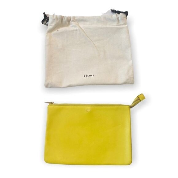 New Celine Yellow/Grey Leather Duo Small‎ Pouch Clutch Bag - Picture 1 of 12